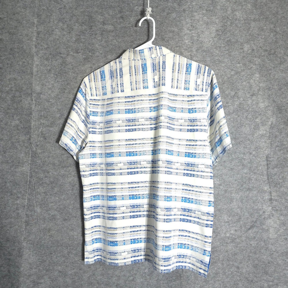Tommy Bahama Silk Blend Shirt Mens M White Blue Chevron Stripe Camp Collar 14292 - Picture 2 of 8
